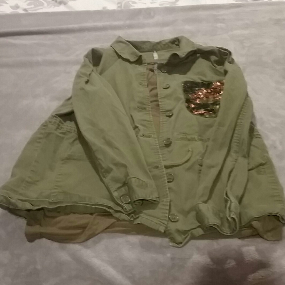 army green jacket with matching shirt